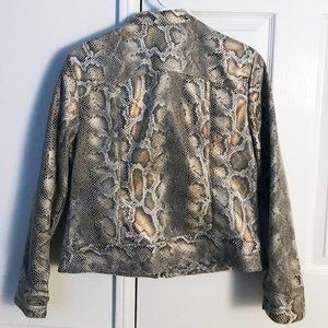 Metallic Gold Snake Print Faux Leather Jacket